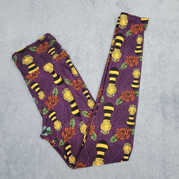 Lularoe women's flowers and bee print leggings - Picture 1 of 9